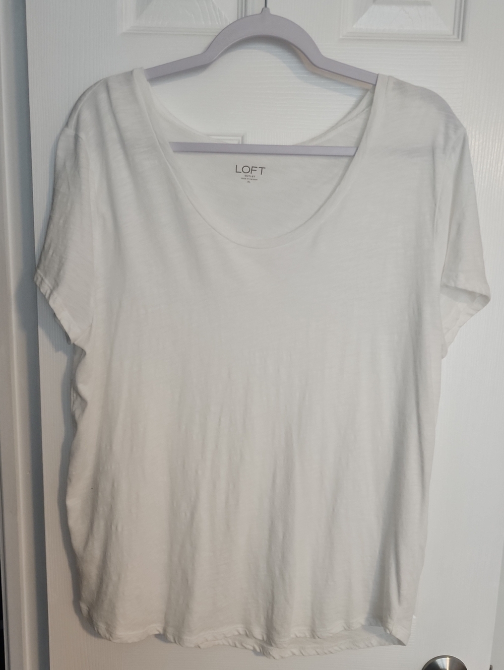 LOFT Womens White Scoop Neck 100% Cotton Short Sleeve Tee